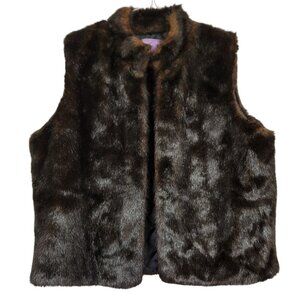 Faux Fur Vest Large Possibilities Joy Quilted Lining Hook Loop Closure Dry Clean